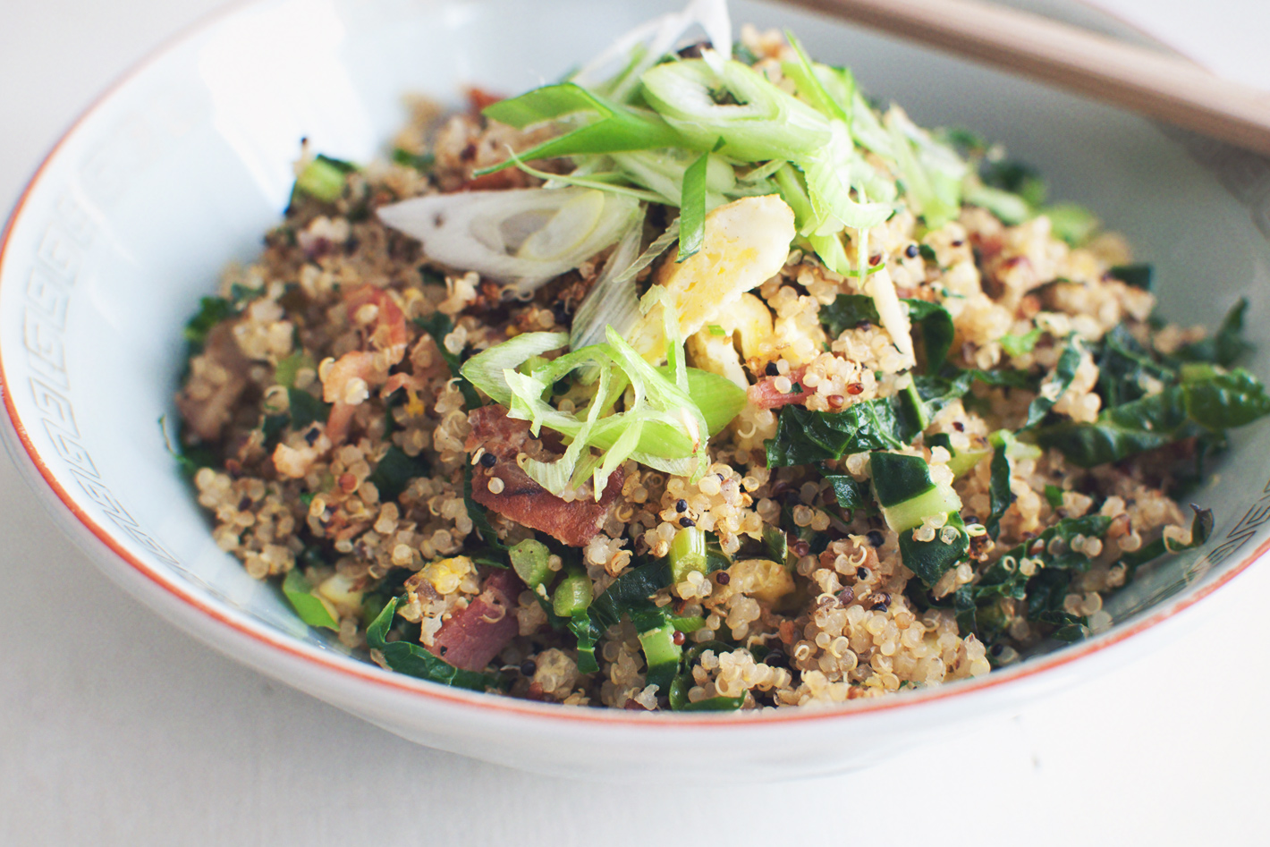 Quinoa Fried Rice  with Bacon and Kale